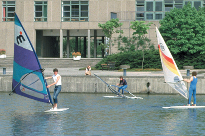 Windsurfing on the lake, 1980s